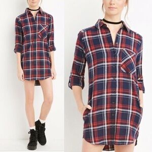 Forever 21 Plaid Flannel Mini Shirt Dress PINK S